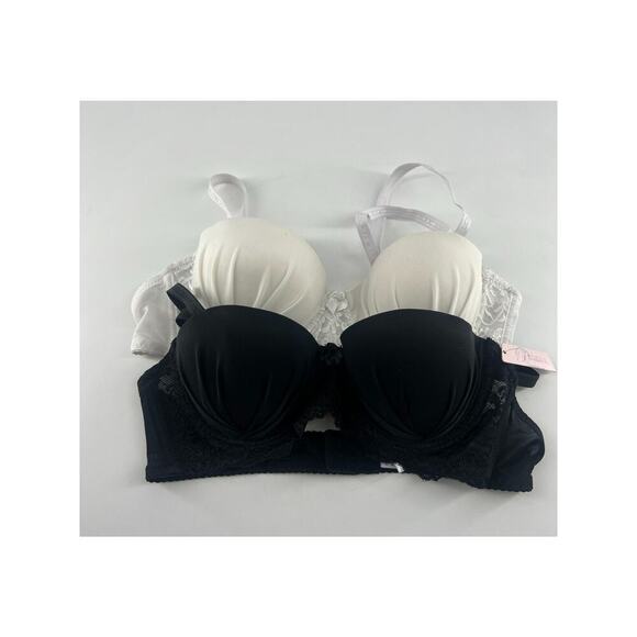 Set of 2 Simple Pleasures Bras Womens Size 36 B Black White Lace Sexy 1 is New - Picture 1 of 10